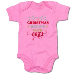 G-graphics Kurzarmbody Baby Body - Christmas begins with christ mit Spruch / Sprüche • Babykleidung • Geschenk zu Weihnachten • Strampler