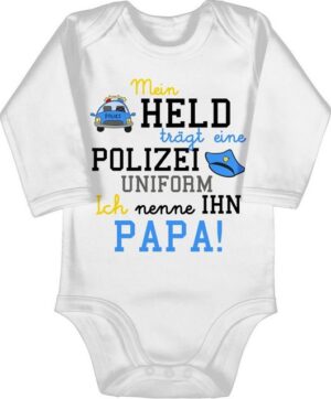 Shirtracer Shirtbody Mein Held trägt eine Polizeiuniform - Polizist Geschenk zur Geburt Sprüche Baby