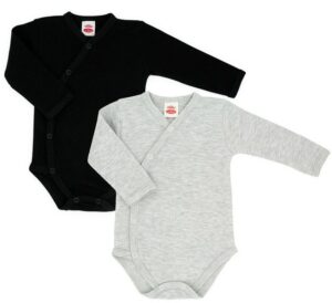 Makoma Wickelbody Baby Wickelbody Langarm Body Jungen & Mädchen Schwarz/Grau (Set