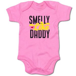 G-graphics Kurzarmbody Baby Body - Smelly like Daddy mit Spruch / Sprüche • Babykleidung • Geschenk zum Vatertag / zur Geburt / Taufe / Babyshower / Babyparty • Strampler