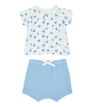 Petit Bateau Wickelbody Petit Bateau Kombination 2 Teiler allover Boote blau weiß