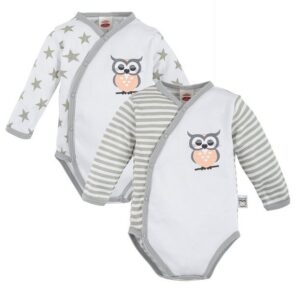 Makoma Langarmwickelbody Baby Langarm Body Wickelbody für Neugeborene Mädchen Eule (Spar-Set