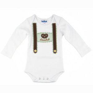 P.Eisenherz Langarmbody Langarmbody mit Hosenträgern und Stickerei "Lausbub" Baby Body mit langem Arm und appliziertem Hosenträger