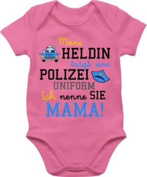 Shirtracer Shirtbody Meine Heldin trägt eine Polizei Uniform Mama - Geschenk zur Geburt Pol Event Geschenke Baby