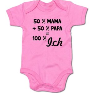 G-graphics Kurzarmbody Baby Body - 50 % Mama + 50 % Papa = 100 % ICH mit Spruch / Sprüche • Babykleidung • Geschenk zur Geburt / Taufe / Babyshower / Babyparty • Strampler