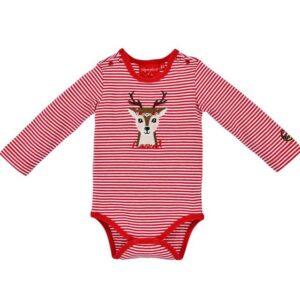 BONDI Langarmbody Baby Body "Lausmadl" mit Rehmotiv 86559 - Rot Geringelt