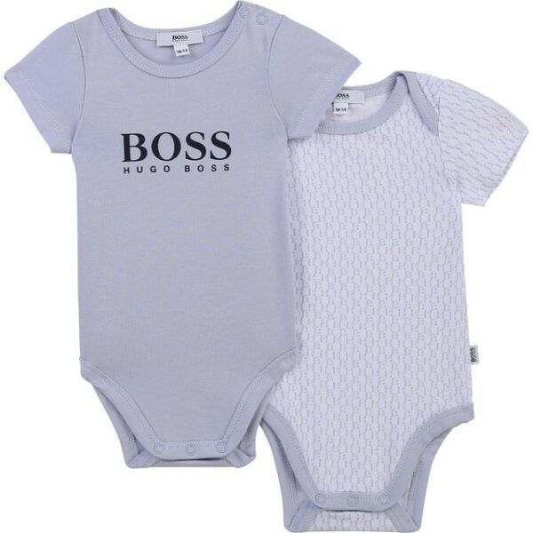 BOSS Kurzarmwickelbody HUGO BOSS Baby Bodyset zweiteilig hellblau mit Logo Details