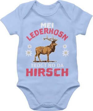 Shirtracer Shirtbody Mei Lederhosn trogt no da Hirsch - weiß/rot Mode für Oktoberfest Baby Outfit