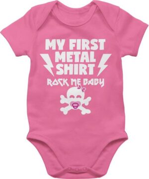 Shirtracer Shirtbody My first Metal Shirt mit Baby Totenkopf weiß/rosa Sprüche Baby