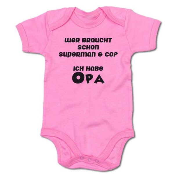 G-graphics Kurzarmbody Baby Body - Wer braucht schon Superman & co? Ich habe Opa mit Spruch / Sprüche • Babykleidung • Geschenk zur Geburt / Taufe / Babyshower / Babyparty • Strampler