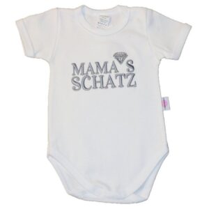 Babymajawelt Kurzarmbody Babybody "Mama´s Schatz" weiss mit silber - Stickerei