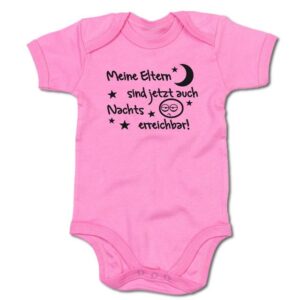 G-graphics Kurzarmbody Baby Body - Meine Eltern sind jetzt auch nachts erreichbar! mit Spruch / Sprüche • Babykleidung • Geschenk zur Geburt / Taufe / Babyshower / Babyparty • Strampler