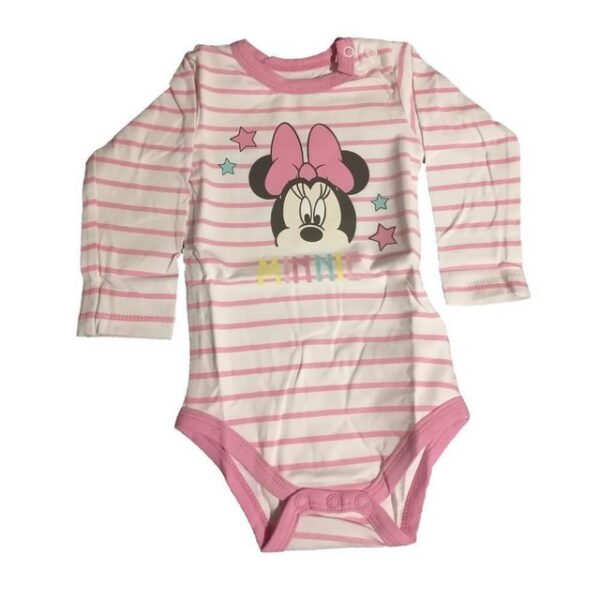 Disney Baby Langarmwickelbody Langarm-Body für Kleinkinder - "Minnie" - weiß-rosa gestreift mit niedlichem Frontprint