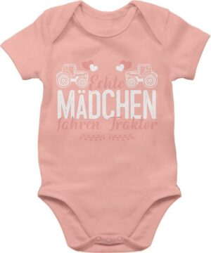 Shirtracer Shirtbody Echte Mädchen fahren Traktor weiß/rosa Baby Bagger Traktor und Co.