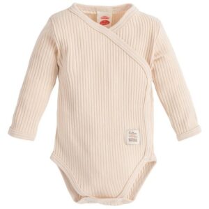 Makoma Wickelbody Baby Langarm Body Gerippt für Neugeborene -HarmonyBeige- (1-tlg) 100% Baumwolle