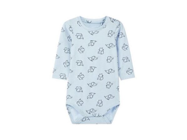 Name It Langarmbody Name It Baby Body blau mit Allover-Elefantenprint (1-tlg) mit Druckknöpfen im Schritt