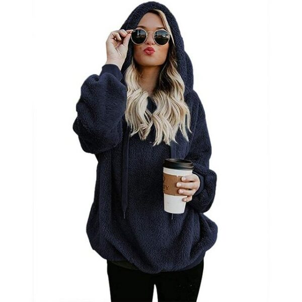 ZWY T-Shirt-Body Damen Kapuzenpullover Teddy Fleece Herbst Winter Lässiges Sweatshirt