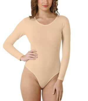 NBB Langarmbody Business Unterhemd Rundhals Damenbody Beige