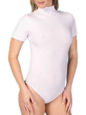 Lilitime Kurzarmbody Stehkragen Damenbody Kurzarm Bodysuit Weiß