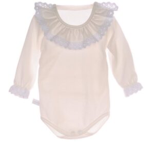 La Bortini Langarmbody Baby Body in Creme mit festlichem Kragen aus reiner Baumwolle