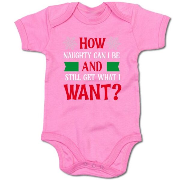 G-graphics Kurzarmbody Baby Body - How naughty can I be and still get what I want? mit Spruch / Sprüche • Babykleidung • Geschenk zu Weihnachten • Strampler