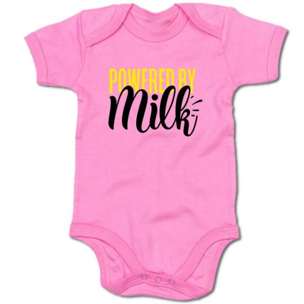 G-graphics Kurzarmbody Baby Body - Powered by milk mit Spruch / Sprüche • Babykleidung • Geschenk zur Geburt / Taufe / Babyshower / Babyparty • Strampler