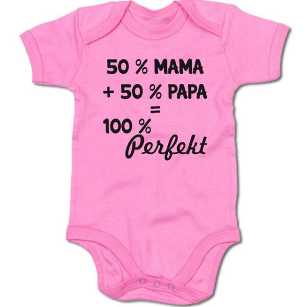 G-graphics Kurzarmbody Baby Body - 50 % Mama + 50 % Papa = 100 % Perfekt mit Spruch / Sprüche • Babykleidung • Geschenk zur Geburt / Taufe / Babyshower / Babyparty • Strampler