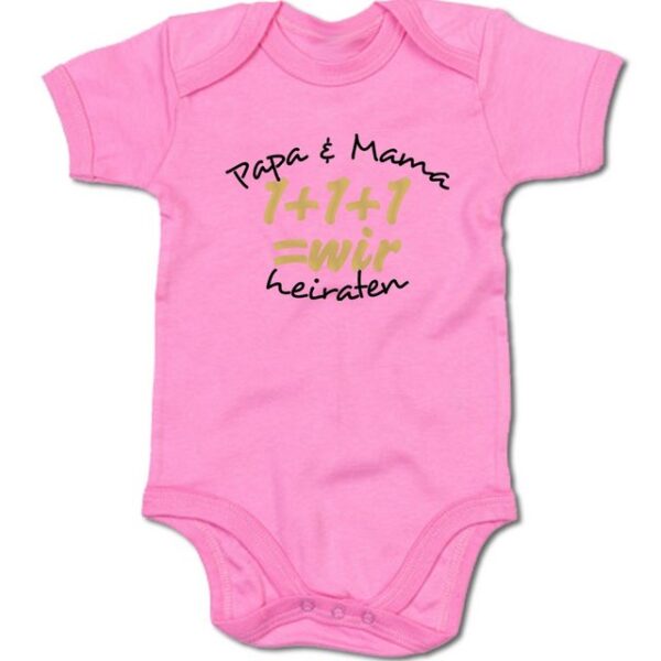 G-graphics Kurzarmbody Baby Body - Mama & Papa heiraten – 1+1+1 = wir mit Spruch / Sprüche • Babykleidung • Geschenk zur Hochzeit • Strampler