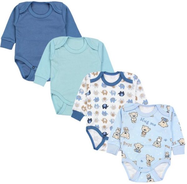 TupTam Langarmbody Baby Jungen Langarm Body Mitwachsbody Babybody mit Druck 4er Pack